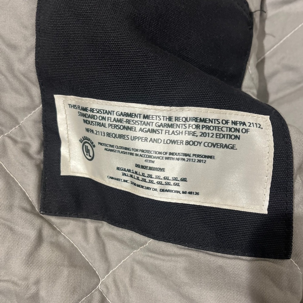 Size XL Carhartt Mens Black Flame-Resistant Quilted Lined Duck Traditional Coat - Picture 8 of 9